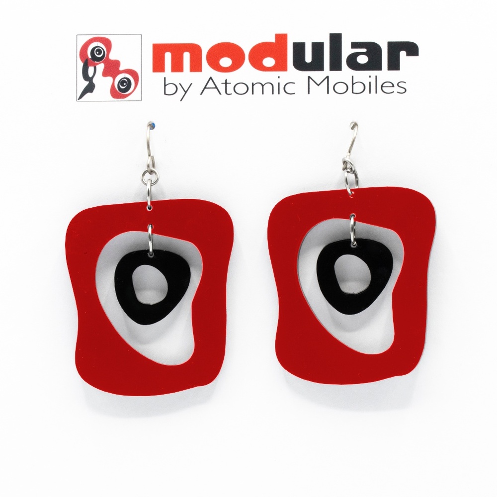 Mid Mod Red Black Retro Statement Earrings Hip Mod